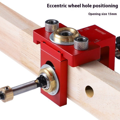 Woodworking Punch Locator in use, aligning furniture plates