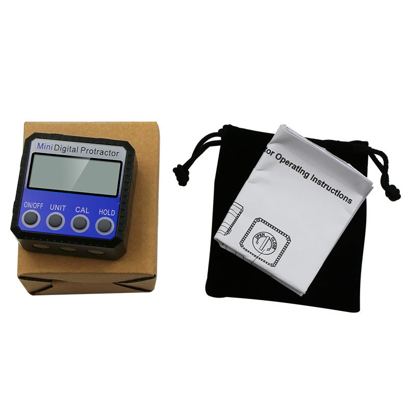 Blue Digital Inclinometer in package by Protoolsy, durable design