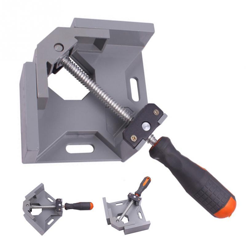 90-degree Corner Fixing Tool in action, holding wood pieces for sturdy furniture assembly with rubber handle