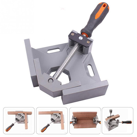 Corner Fixing Tool clamping wood at a 90-degree angle for precise woodworking, made of durable aluminum alloy