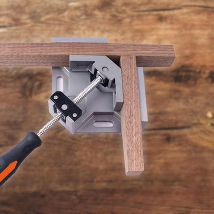 Protoolsy Corner Fixing Tool securing a wooden frame at 90 degrees, with rust-proof chrome-plated rod