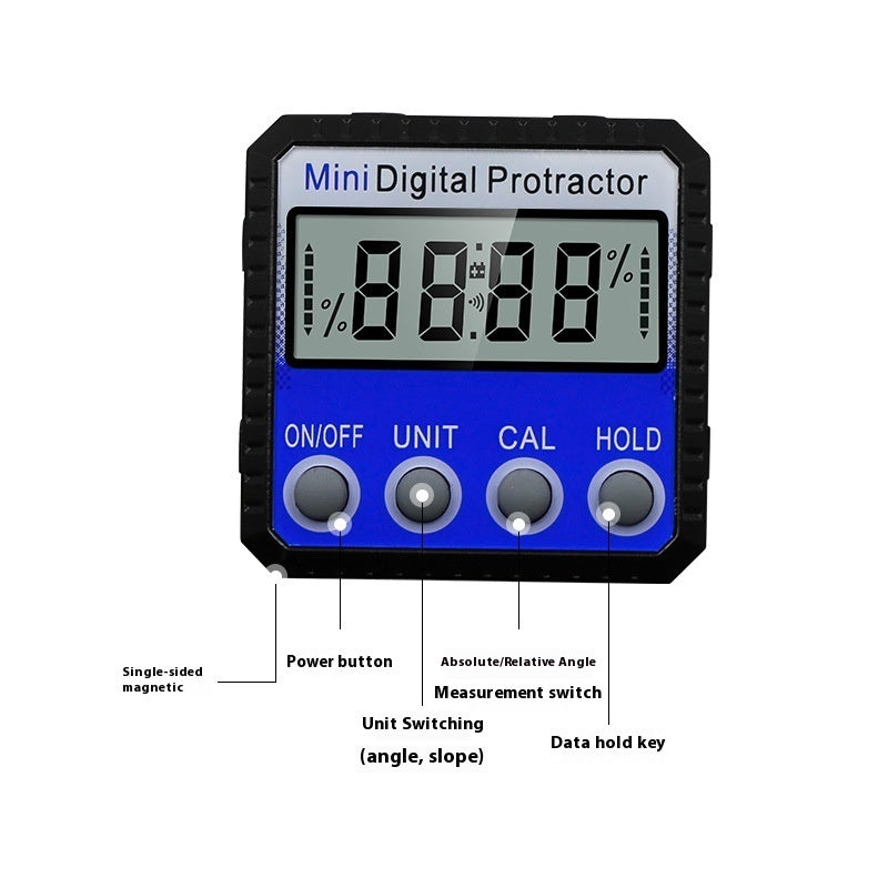 Blue Digital Inclinometer functions, magnetic for precise angles