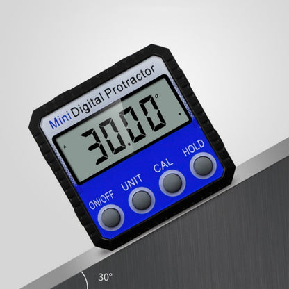 Blue Digital Inclinometer by Protoolsy in use, measuring angles