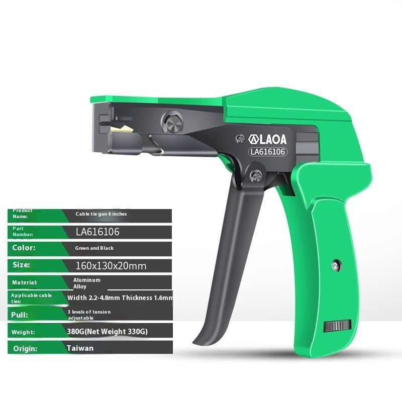 Cable Tie Gun with ergonomic handle, organizing cables for neat setup